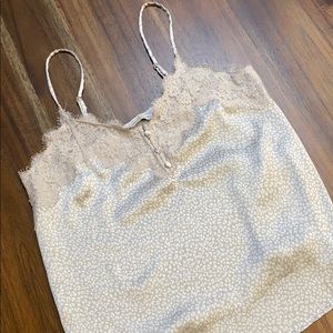 Satin-like lace trim cami leopard print